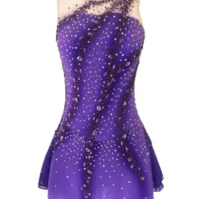 Фиолетовое платье для фигурного катания, ледяные юбки для конькобежцев без рукавов, платья для соревнований из спандекса, сетчатая юбка с полуворотником