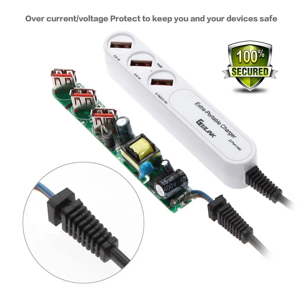 Go2link Triple 3 USB Port Wall Home Travel AC Charger