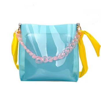 

Transparent Bag Clear PVC Bucket Bags Acrylic Chains Candy Color Party Clutch Women Shoulder Handbags 2 pcs/set Composite Bags