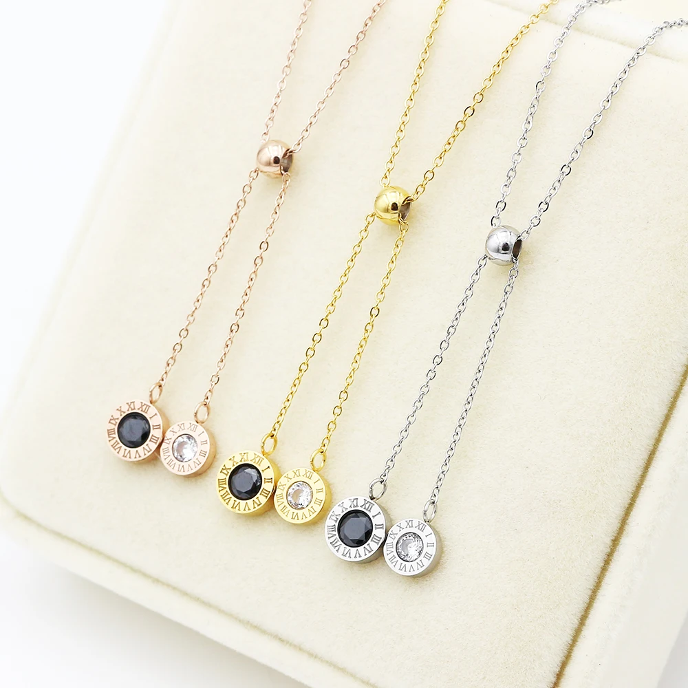 

New Design Fashion Necklaces Stainless Steel Double Pendant Necklace Roman Numerals Zircon Necklaces For Women Jewelry