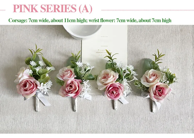 bridal wrist corsage Groom Groomsman boutonniere Brooches rose artificial wedding flower  (11)