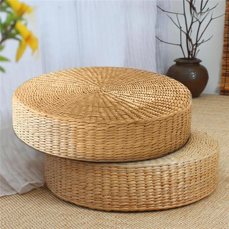 

40x7.5cm Natural Straw Weaving Round Pouf Tatami Cushion Floor Cushions Meditation Yoga Round Mat Home Bedroom Chair Cushion