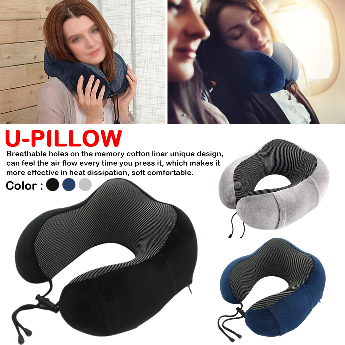 

1pcs 3 colors U Shaped Memory Foam Neck Pillows Soft Slow Rebound Space Travel Pillow Solid Neck Cervical Healthcare