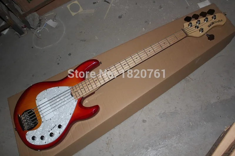 

High Quality Maple Fingerboard Music Man StingRay 5 Cherry Burst Electric Bass with 9V Battery active pickups 1451