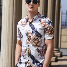 FANZHUAN Новая летняя рубашка с длинным рукавом Мужская тонкая личность рубашка с принтом Европейская Модная рубашка 922024
