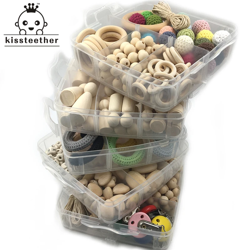 

5 Boxed Wooden Crochet Rings Wood Peg Dolls Mixed Color Crochet Beads Pacifier Clip Different Wooden Beads DIY Baby Teether Toys