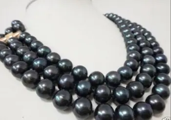

Charming 3 Row 9-10MM NATURAL TAHITIAN BLACK PEARL NECKLACE 17-19"