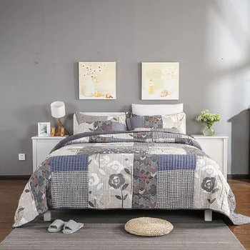 

CHAUSUB New Arrived Vintage Quality Patchwork Quilt Set 3PCS Coverlet Washed Cotton Quilts Quilted Bedspread Blanket King Size