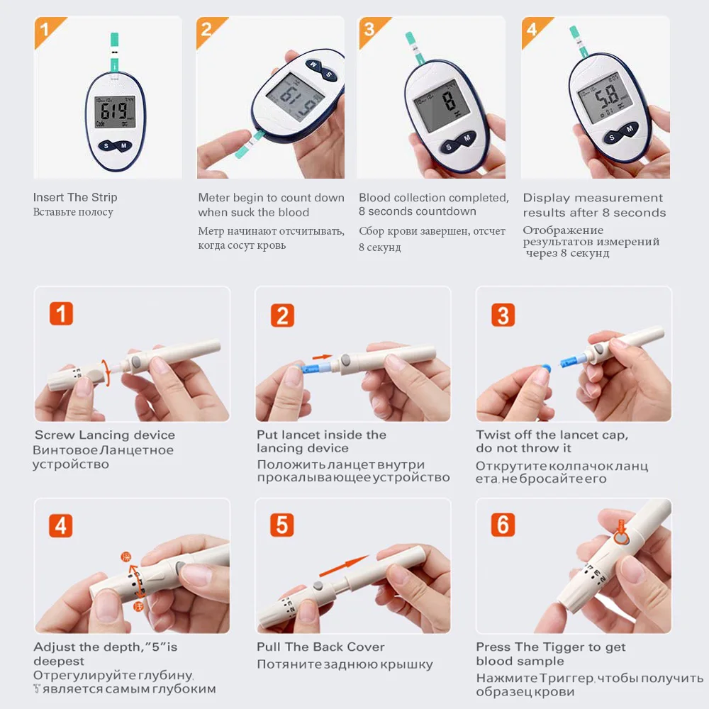Глюкометр mmol/L безопасный точный измеритель уровня глюкозы в крови с тест