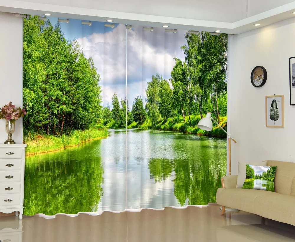 Scenery of the lake Luxury 3D Curtains Drapes Custom Living room Bed