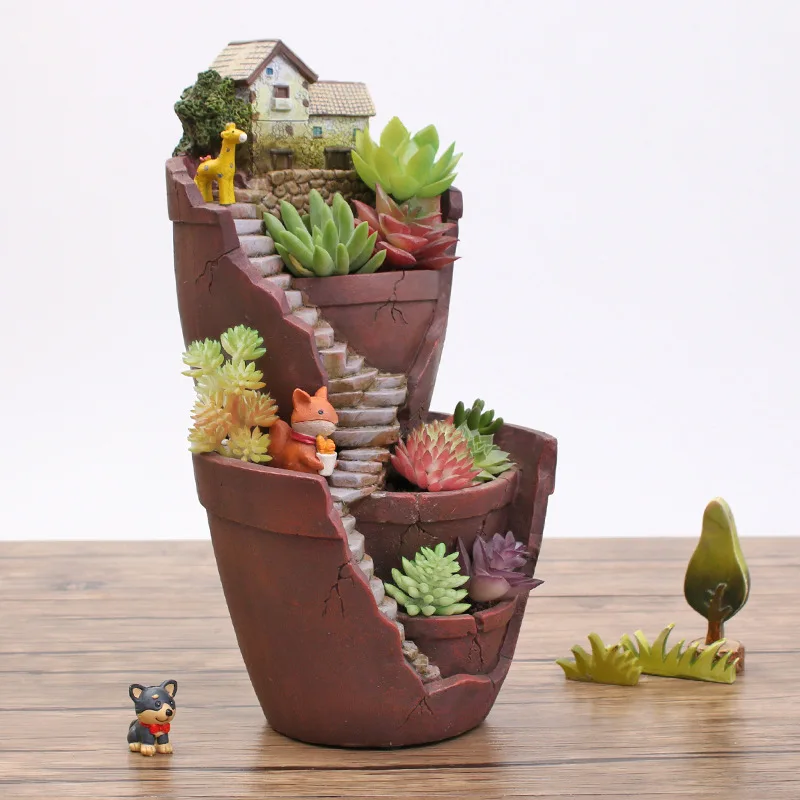 New-Resin Flower Pot Succulent Plants Pots Pastoral Garden Bonsai Planter Micro-- Landscape Flowerpot Garden Home Decoration New-Resin Flower Pot Succulent Plants Pots Pastoral Garden Bonsai Planter Micro-- Landscape Flowerpot Garden Home Decoration