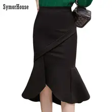 Новинка, Хит, женские офисные юбки, S-5XL, модная, стиль русалки, тонкая, сексуальная, облегающая, юбка-карандаш, с оборками, с разрезом, элегантная, OL юбка