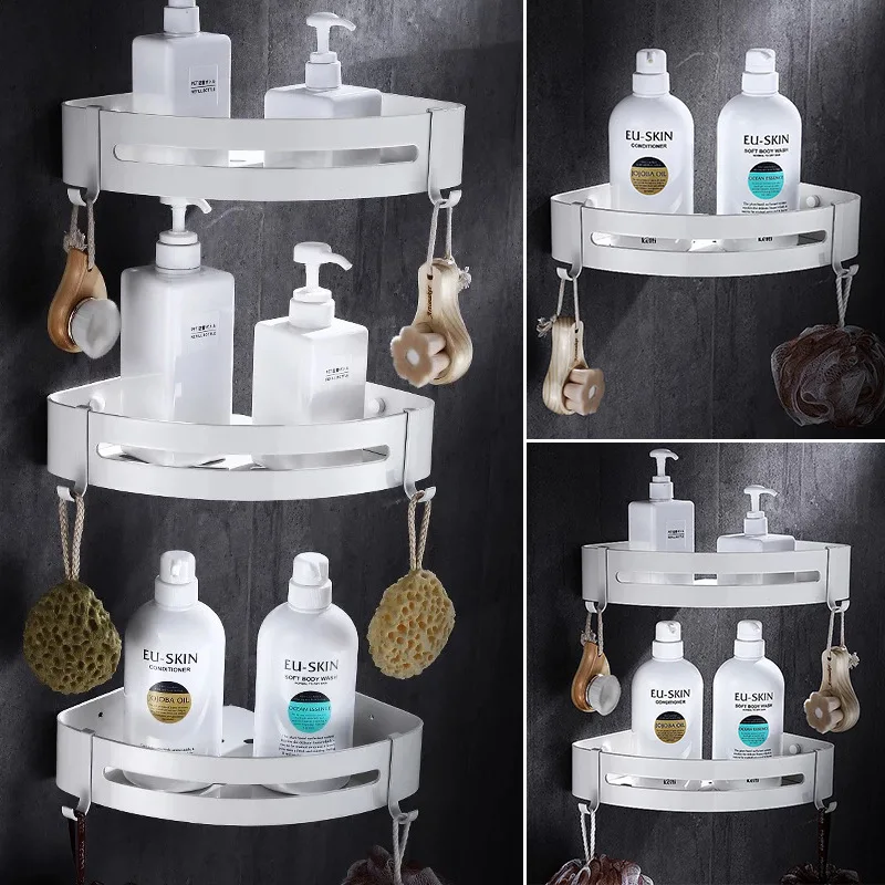 Billige Tuqiu Bad Ecke Regal Wand Montiert Weiß Aluminium Badezimmer Dusche Regal Bad Shampoo Halter Korb Halter Ecke regal