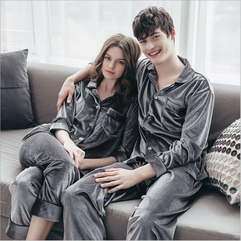 

2019 Autumn Women Sexy Luxury pajama sets Female Turn-down collar shirt + pants Ladies pleuche sleepwear suit Plus size Pijamas