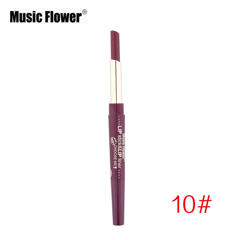 Music Flower 2 In1 губная помада+ подводка для губ, 12 Цвет, набор для макияжа, бархатный матовый блеск для губ палка Краски пигмент телесного цвета Водонепроницаемый брендовая косметика - Цвет: 10