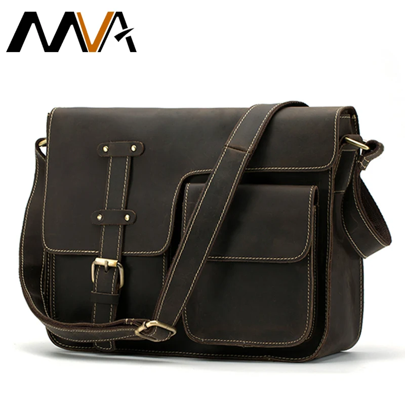 MVA Crazy Horse Genuine font b Leather b font Men Bag Men Messenger Bags Casual Totes