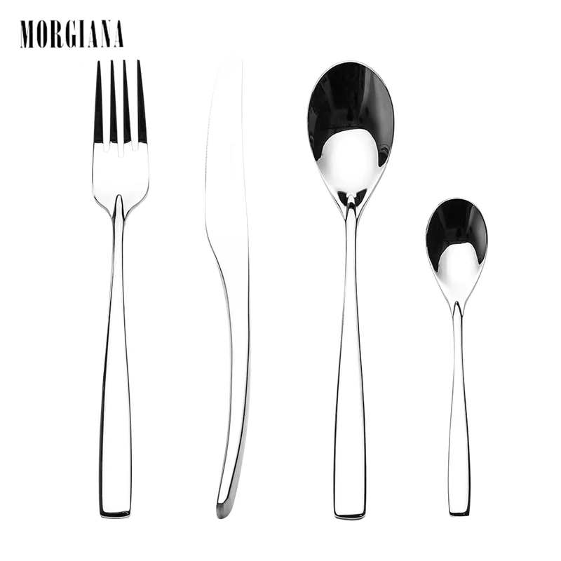 

MORGIANA 4PCS/SET Silver Cutlery Set Stainless Steel Western Food Tableware Sets Fork Steak Knife Dinnerware Cutlery Set Gifts