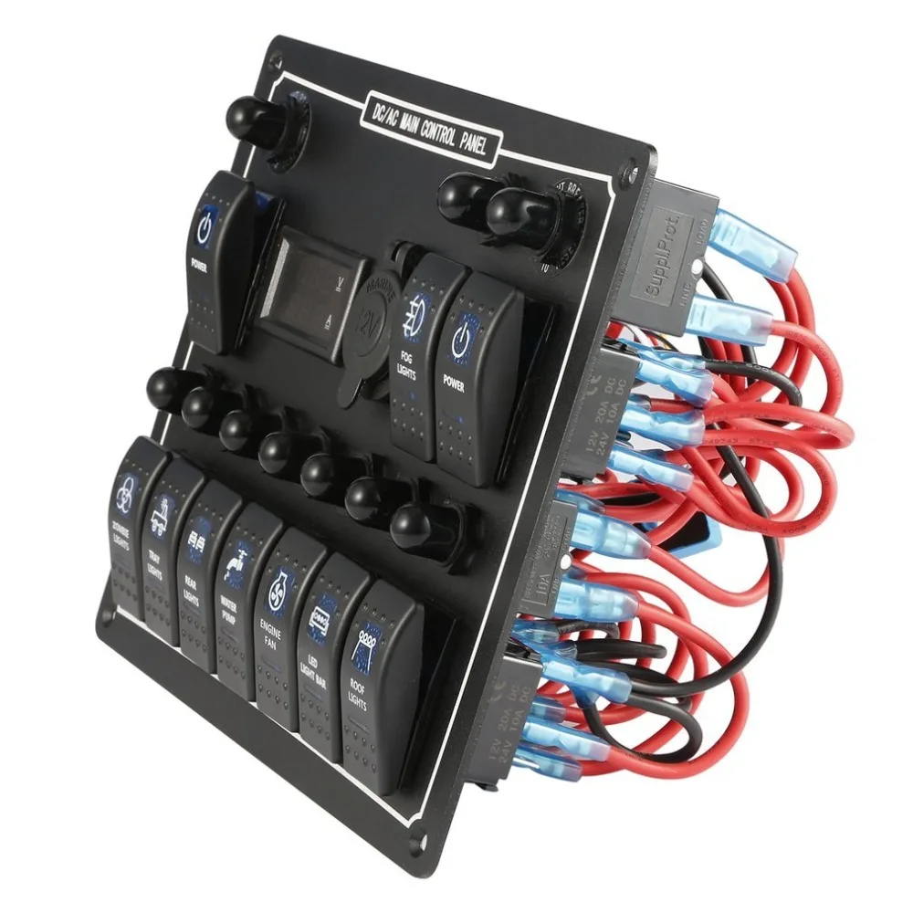  10 Gang Waterproof Car Auto Boat Marine LED AC/DC Rocker Switch Panel Dual Power Control Overload P - 32981768098
