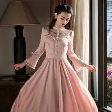 Mori Girl Книги по искусству старинные деревянные уха Стенд воротник вышитые сетки хлопка льняное платье Для женщин тонкий макси платье весна-осень A29