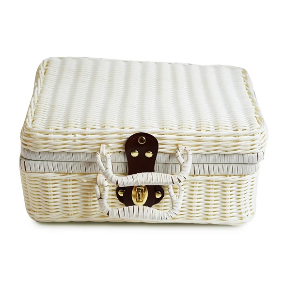 WCIC бамбуковая корзина для пикника, корзина для хранения фруктов, Мини Корзина для еды, контейнер для хранения для уличных корзин из ротанга, Дорожный чемодан - Цвет: white