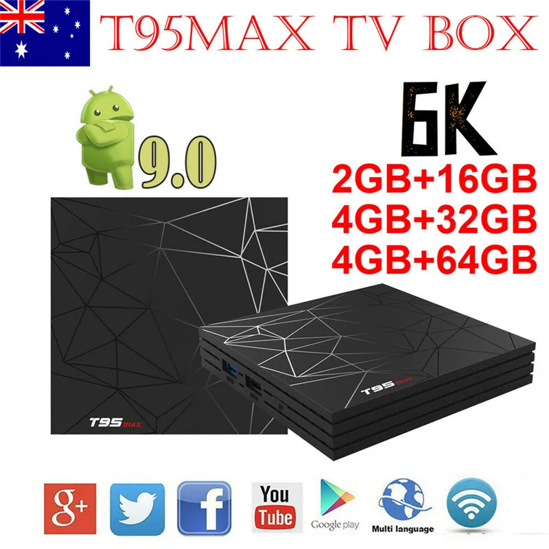 

T95MAX Android 8.1 Oreo 4+64G 6K Quad Core Smart TV BOX 3D Media MINIPC Streamer Set Top Box