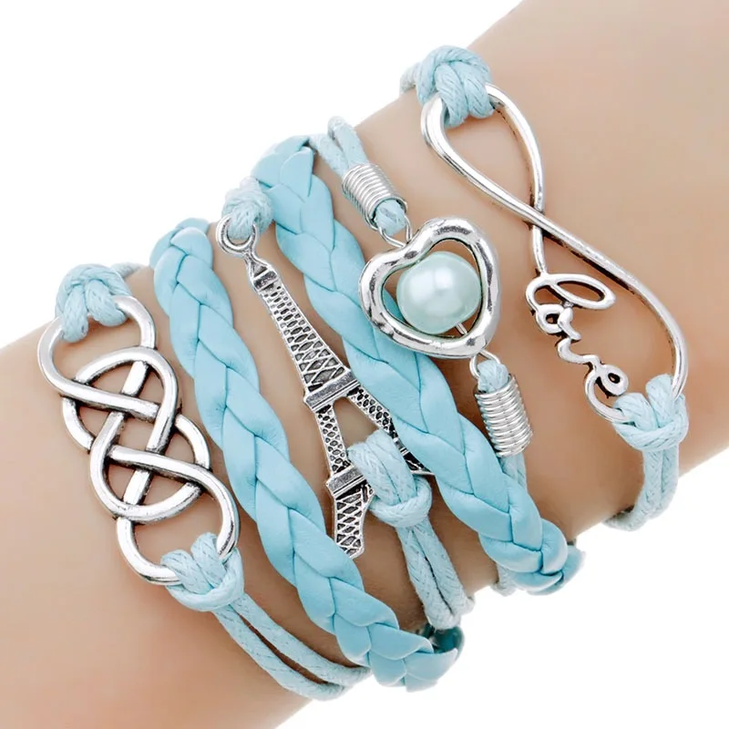 beaded bracelet pearl string bracelet string bracelets wax cord bracelet QIANBEI Multilayer Bracelet Men Casual Fashion Braided Cord Bracelets For Women Pearl Bead Bracelet Punk Rock Men Jewelry