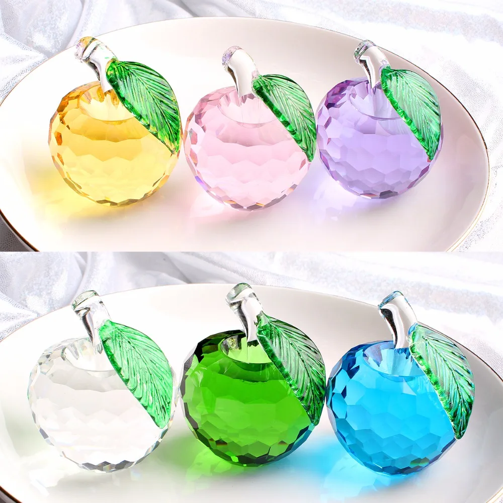 40mm 3D Crystal Apple Paperweight Glass Paperweight Fruit Crafts Gifts Art&Collection Souvenir