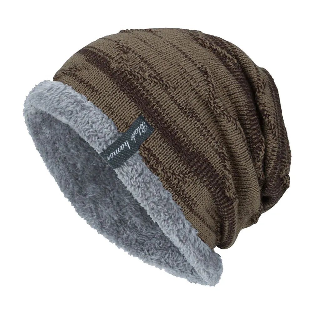 Unisex Knitted Warm Cap For Men Star Hedging Head Hat Beanie Cap Warm Winter Outdoor Hat Bone Masculino Gorros^40 - Цвет: Khaki