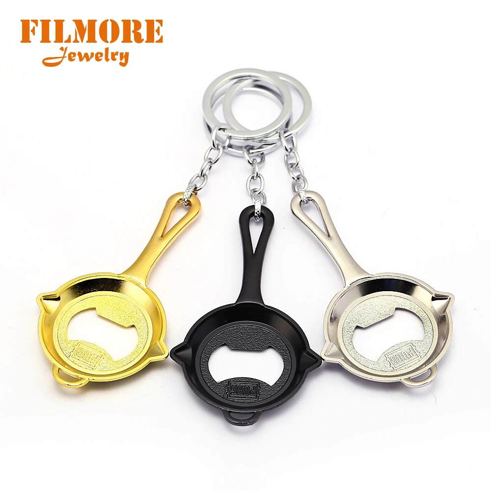 

2018 New Style Pan Bottle Opener Keychain Playerunknown's Winner Chicken Dinner PUBG Key Ring Holder Metal Car Keychain Chaveiro