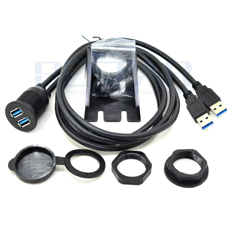 Dual USB 3.0 Male to USB Female Flush Mount Car Mount Extension Cable