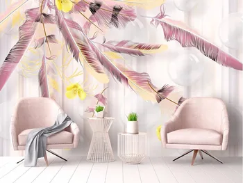 

Modern Brief Photo Wallpaper Creative feather Wallpaper For Walls 3 D Pink Living Room Bedroom Wallpapers Mural