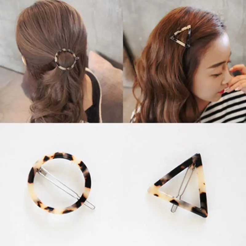 

Korean Minimalist Style Hair Clips Vintage Leopard Amber Tortoise Hairgrips Geometric Circle Bowknot Shape Straight Barrettes