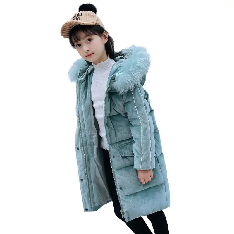 

2019 Winter Children Girls White Duck Down Jackets Coat Teenage Faux Fur Collar Parka kids Girls Thick Warm Hooded Outwear W103
