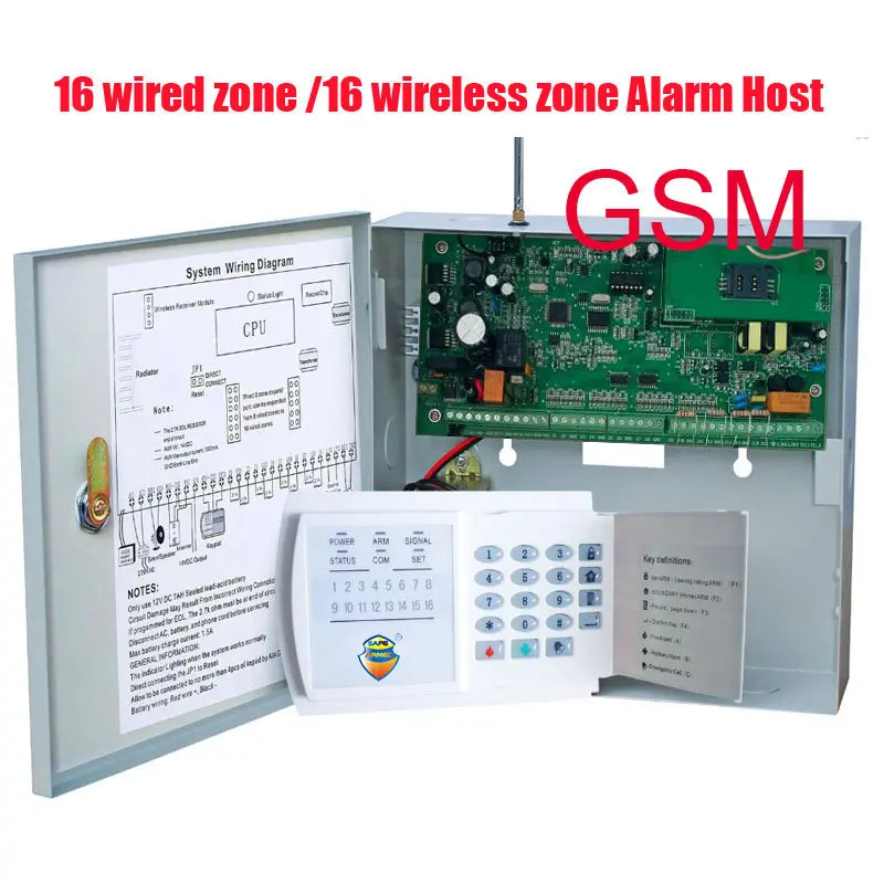 GSM функция 16 зон проводной и 16 беспроводной сигнализации панели управления домашней охранной сигнализации хост беспроводной и проводной