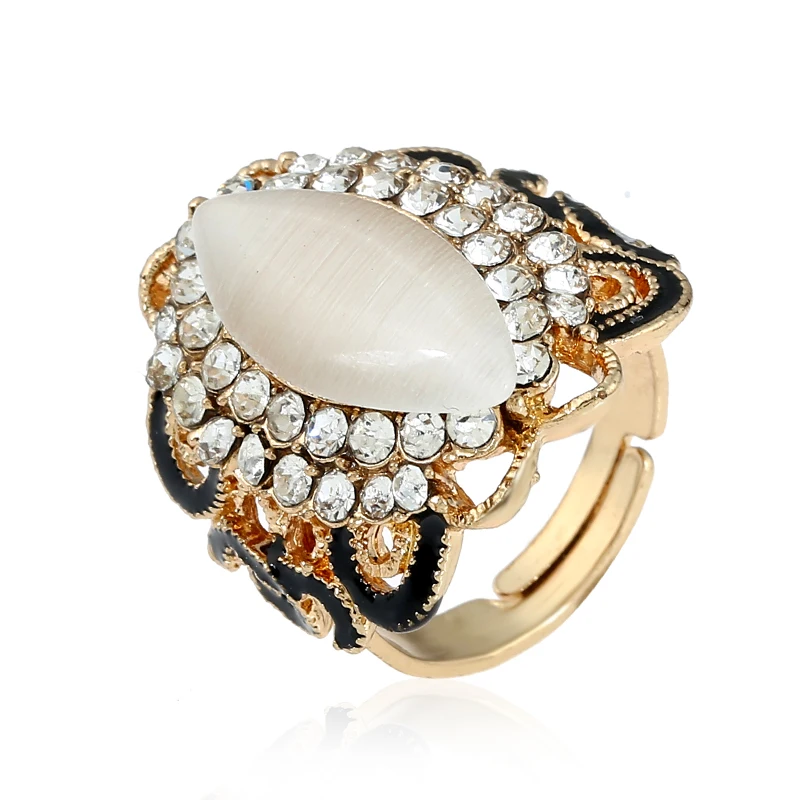 

MIARA. L Korean style black oil color retention gold set with opal opening adjustable ring women's alloy ring jewelry