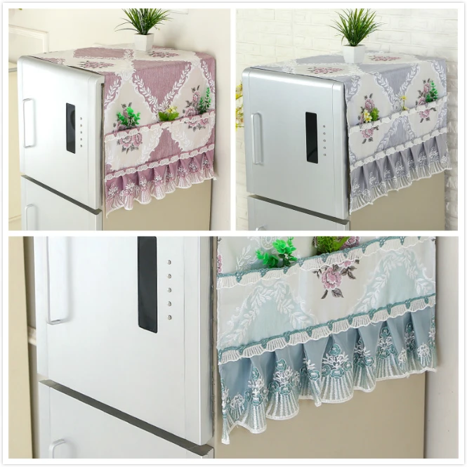 

European High-quality Brocade Embroidery Dust Cover Table Cloth Edge Wrinkle Lace Decor Refrigerator Multi-pocket Storage Bag