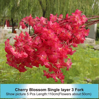 High Densities 4 6 fork Fake Cherry Blossom Flower Branch Begonia Sakura Tree Stem for Event Wedding Tree Deco Artificial Decora - Цвет: Single layer 3 Fork