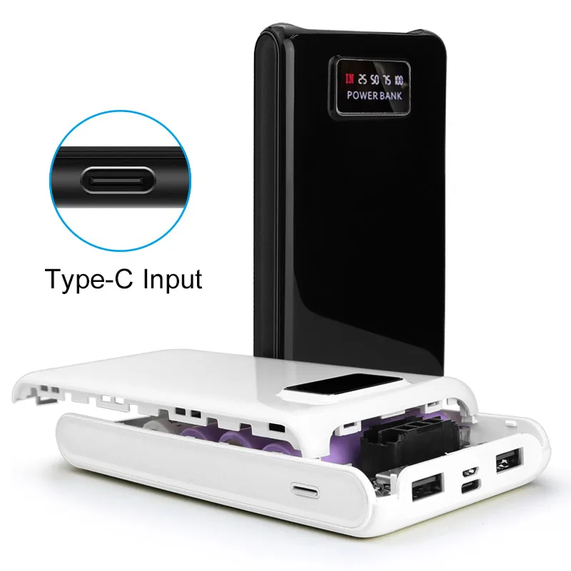 

18650 Battery Charger Case Type C Input Power Bank Case Dual USB 6X18650 Battery 5V2A Holder Box Storage Battery DIY 18650 Cell