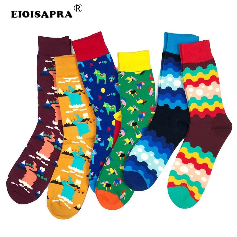 Счастливые носки хип-хоп тренд красочные забавные носки живописная Гора шаблон ленивые Носки дышащие чесаные хлопковые повседневные