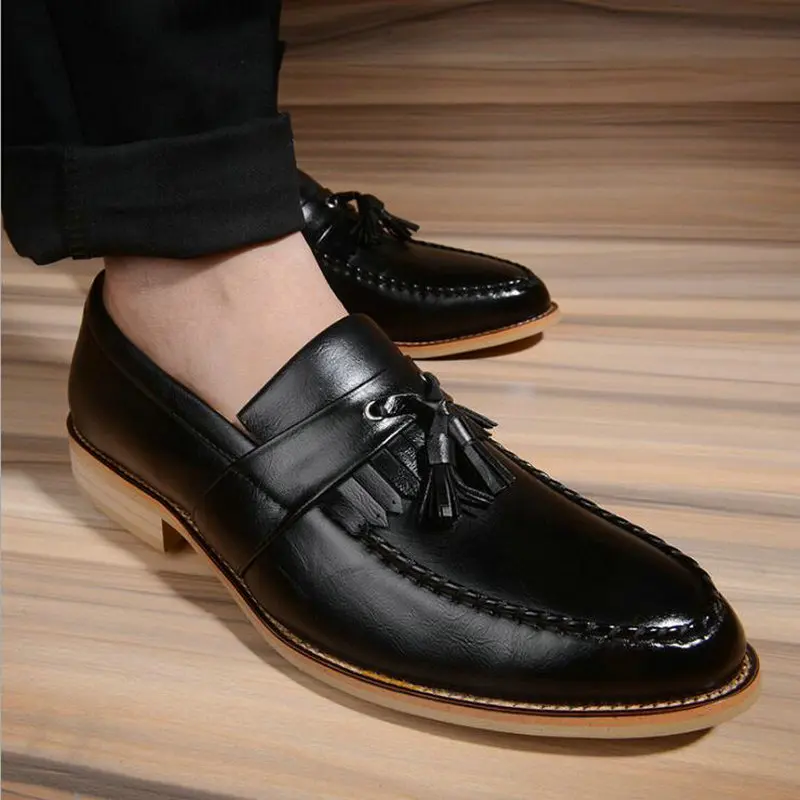 Мужская модельная обувь; Новинка года; модная мужская обувь Bullock; Повседневная Нежная мужская обувь без застежки; кожаная официальная обувь с кисточками; OO-63-оксфорды в деловом стиле