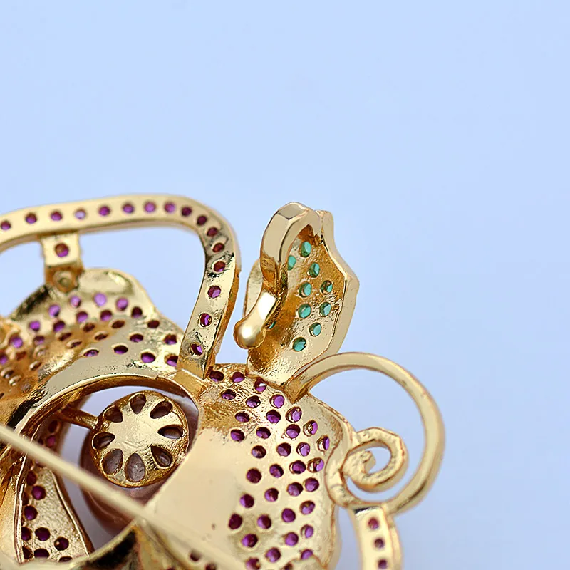 Tisvina Pear flower brooches for women Pin&Pendant Dual-use Rose gold color Red zircon Banquet Weddings Costume Jewelry Fashion Fine Jewelry