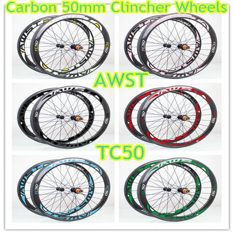 

AWST Straight Pull Carbon Wheels 50mm Clincher /Tubular Road Bike Bicycle Wheels Powerway R36 Hub Wheelset 23mm width 700C