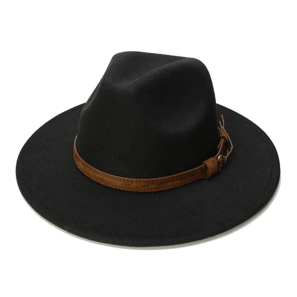 LUCKYLIANJI Ретро ребенок Винтаж шерсть широкополая шляпа Федора панама джаз котелок шляпа кожаный ремешок(54 см/регулируется