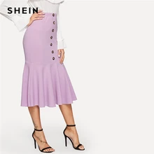 SHEIN Облегающая Юбка С Оборкой Женская Весенняя Элегантная Юбка С Высокой Талией И Пуговицами