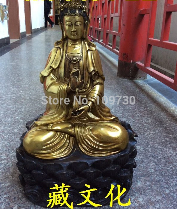 

bir 003139 18" tall solemn TIBETAN Buddhist bronze golden old Guanyin buddha statue