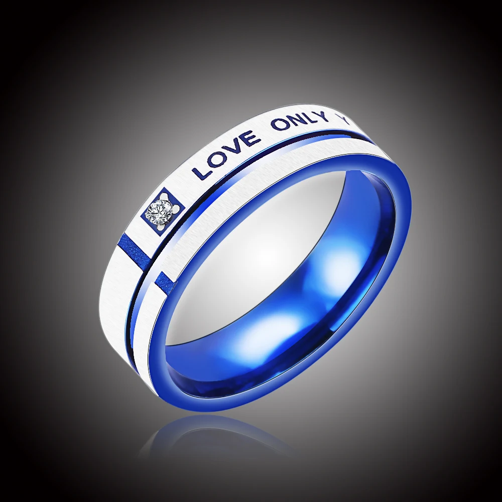 Titanium Stainless Steel Rings Blue Color Engagement Wedding Bridal