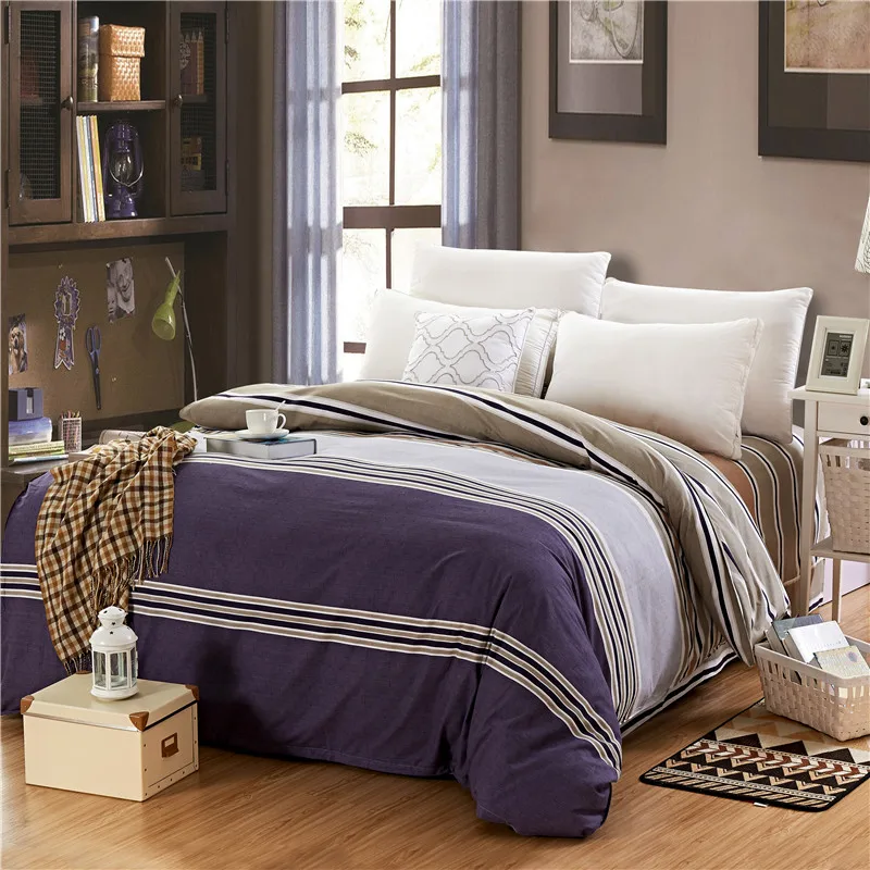 

Purple Solid Color Stripe Pattern 1Pcs 100% Cotton Thickening Bedclothes Duvet Cover Set Bed Quilt Bedlinen 200x230cm Size