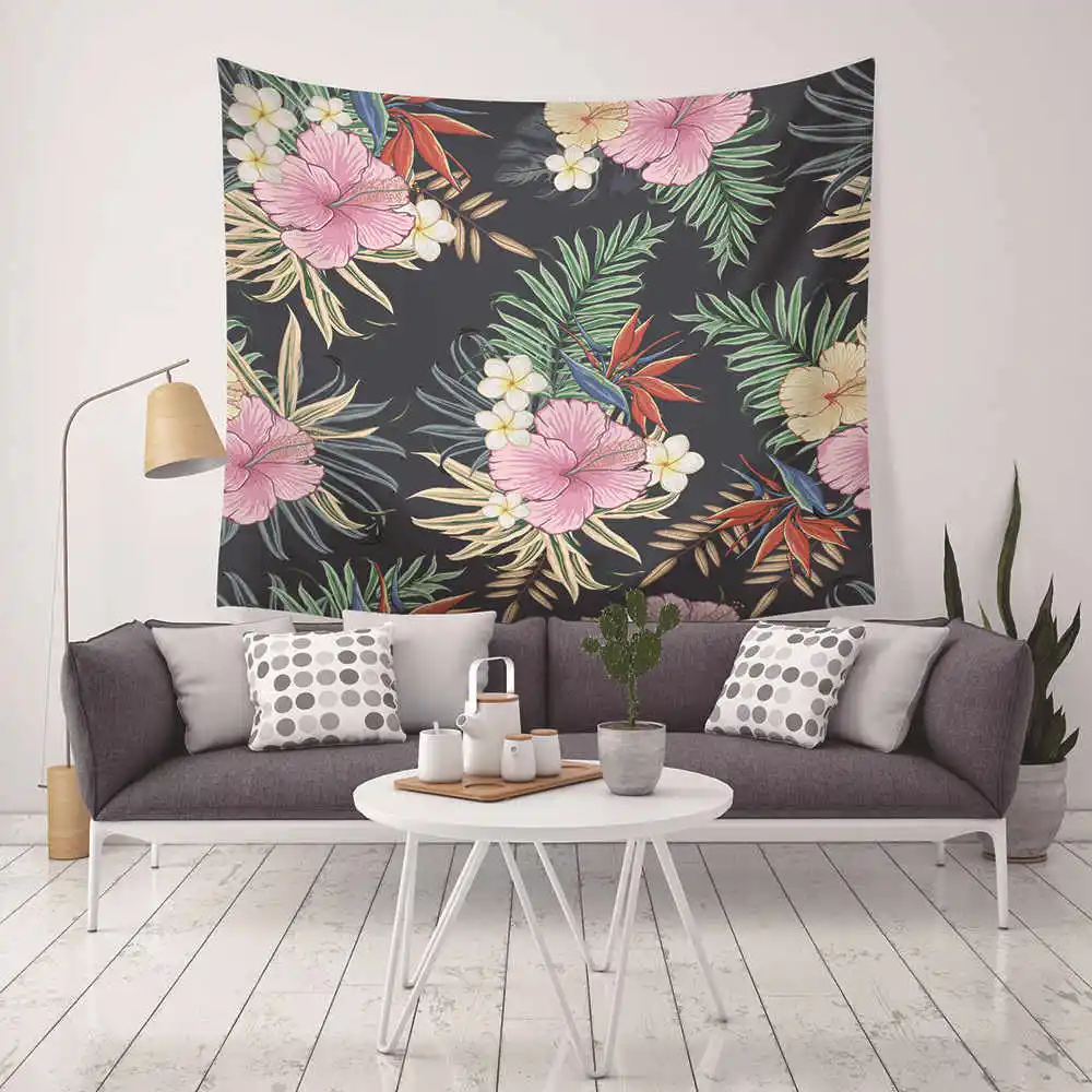 Tropical Plants Tapestry Home Decorative Hippo Cactus Painting Wall Hanging Beach Towel Vintage Boho Flower Printed Tapestry