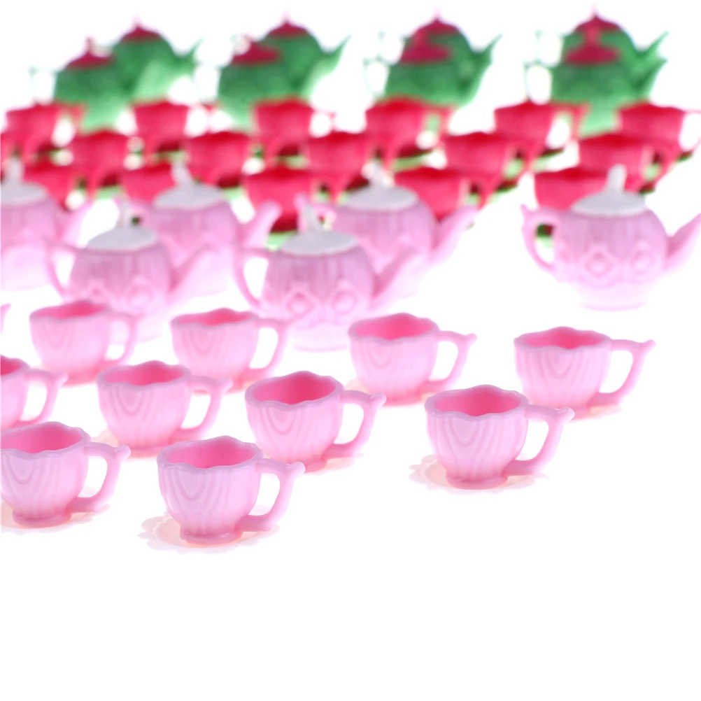 10 комплектов розовый Чай горшок с 2 чашки Посуда игрушки для 1/12 кукольная Миниатюра Пластик Кухня аксессуар Классическая кукла игрушка
