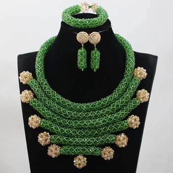 

Unique African Crastal Beads Necklace Set Chunky Bridesmaid Nigeiran Women Beads Jewelry Birthday Set QW1026